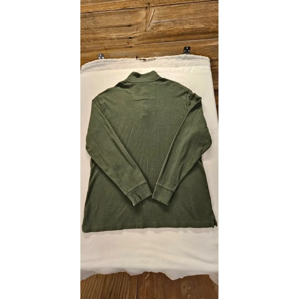 Banana Republic Mens XXL Olive Green Striped Mock Neck 4-Button Pullover Shirt